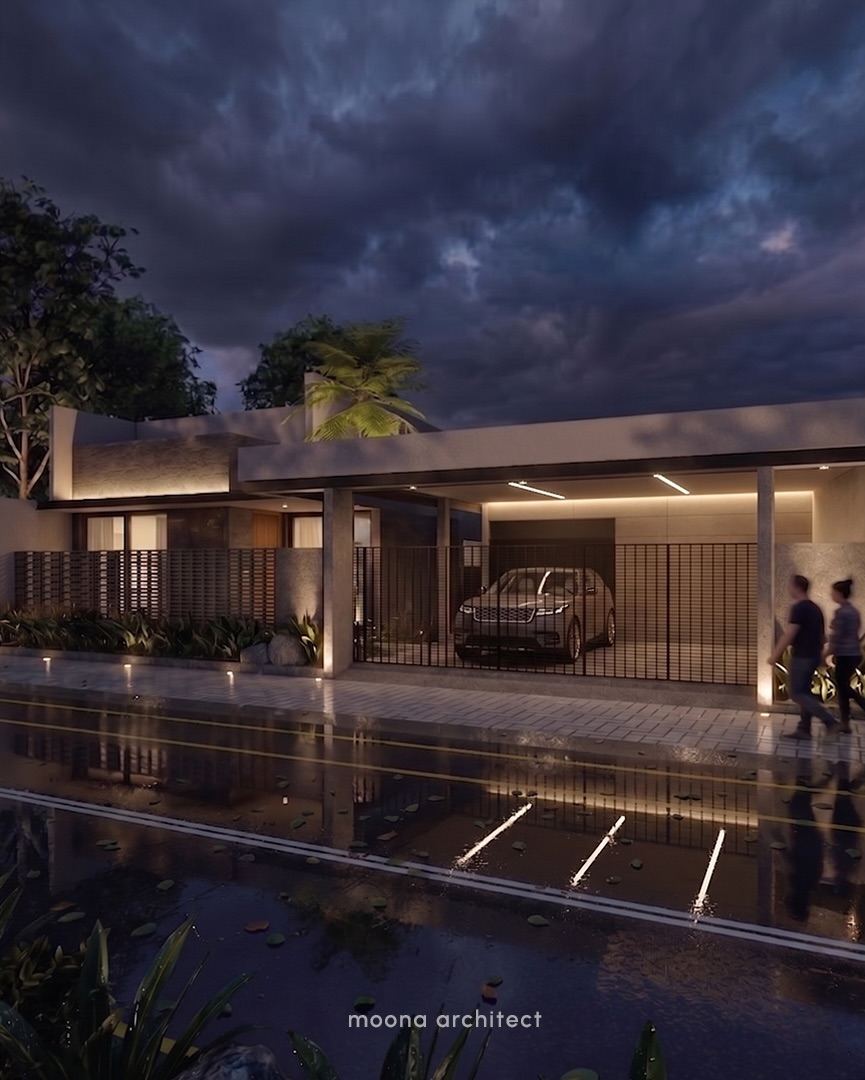 AE House Pak Adhim - daytime full view dengan tropical landscape + driveway