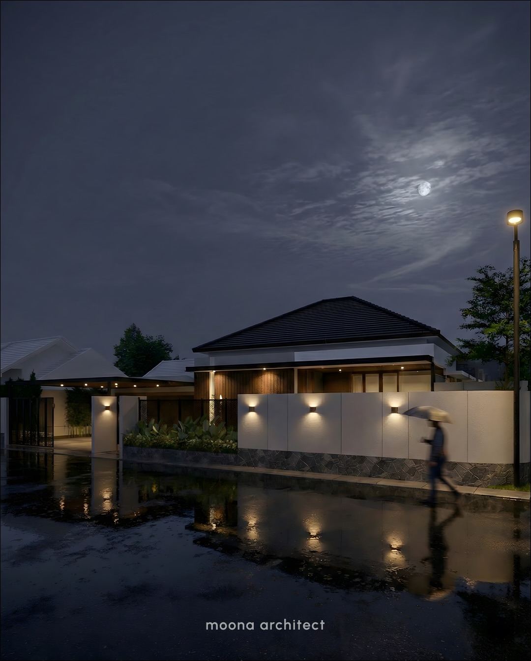 Rumah Pak Asyheri - planter pampas grass + vertical wood + cantilever pergola
