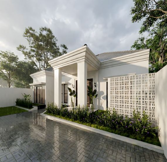 Billah House - detail samping roster pattern + landscape