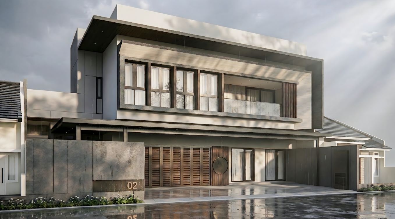 Rumah Ibu Erlisa - perspektif kanan louvre kayu
