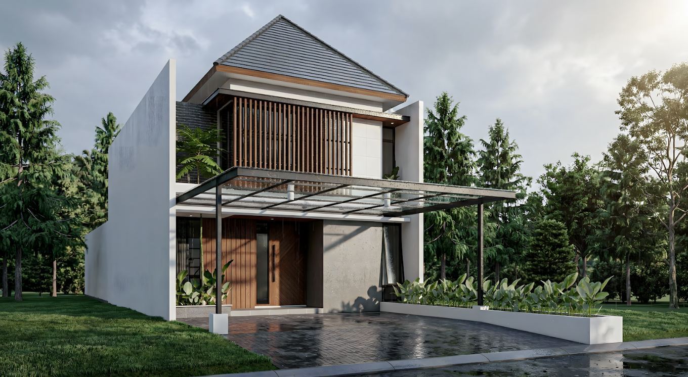 Rumah Pak Rio Prayogo - perspektif kanan dengan carport